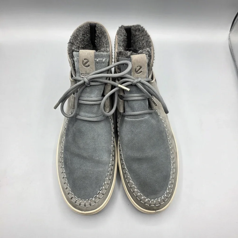 Ecco Boots Womens 8 Gray Blue Ankle Booties Lined Chukka Moccasin‎ Toe Warm